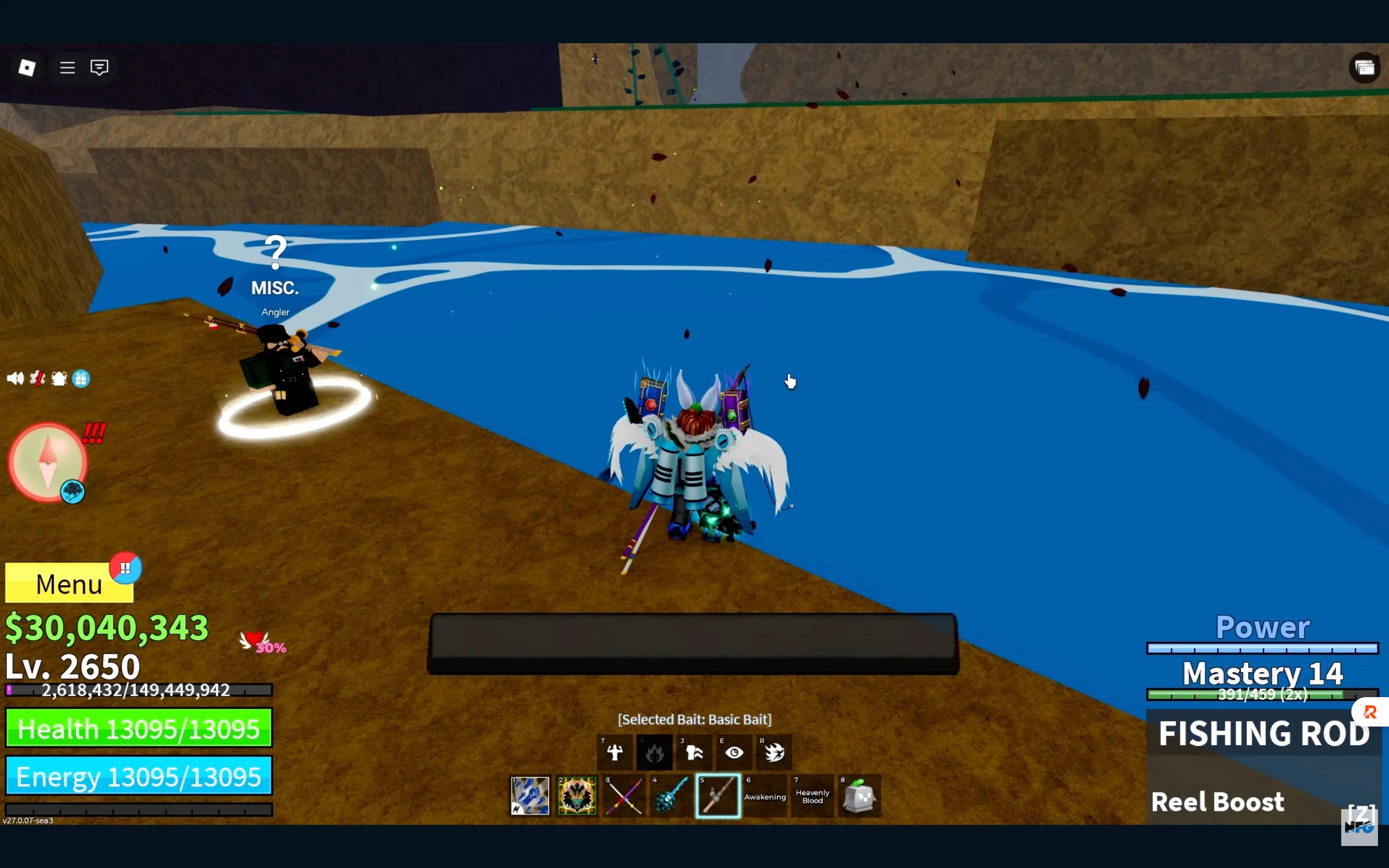 dialogue with Fisherman NPC and fishing UI.