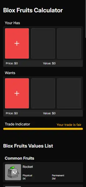 Blox Fruits Calculator interface on a mobile device highlighting usability.